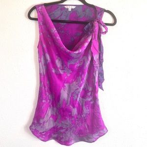Cabi #102 M Fit To Be Tied purple gray bow blouse